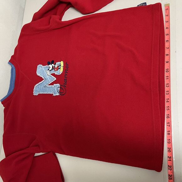 Vintage Y2K Mickey Charmer Red Fleece Pullover L Disney Jerry Leigh Embroidered - Picture 13 of 14